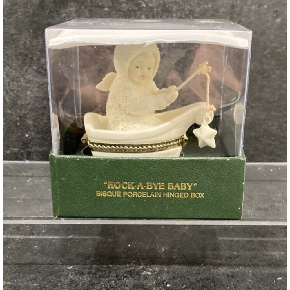 Vtg Dept 56 Snowbabies Rock a Bye Baby Bisque Porcelain Hinged Trinket Box NRFB